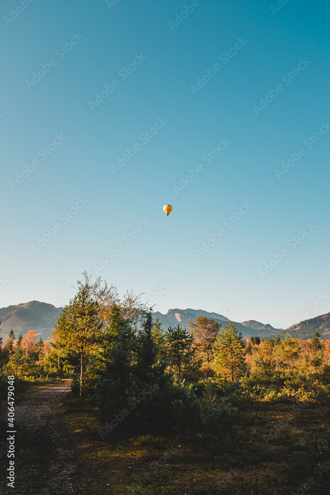 Hot air balloon in the mountains of Bavaria Hot air balloon in the mountains of Bavaria