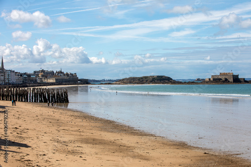 Main beach of the famous resort town Saint Malo in Brittany  France