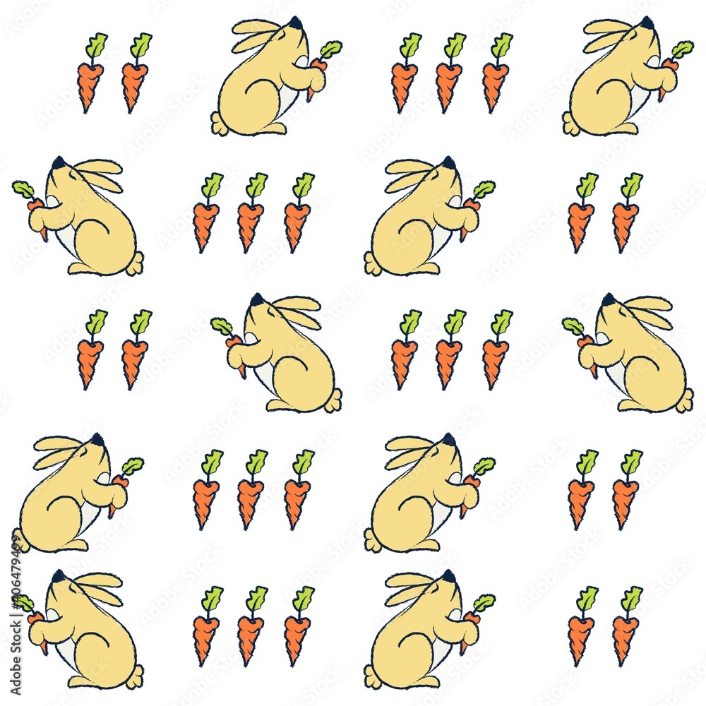 Obraz premium Illustration pattern cute rabbit with carrots and background for fashion design and others products.
