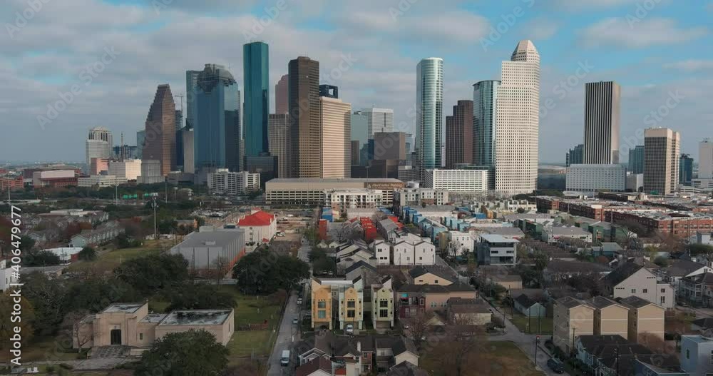 Drone view of downtown Houston on a cloudy day Drone view of downtown Houston on a cloudy day