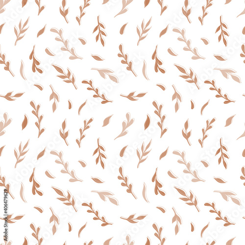 Natural vector seamless pattern leaves monochrome elements on white background