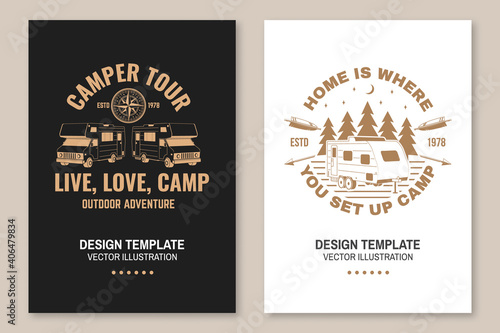 The best memories are made camping. Posters, banners, flyers Vector. Concept for shirt or logo, print, stamp or tee. Vintage typography design with RV Motorhome, camping trailer silhouette.