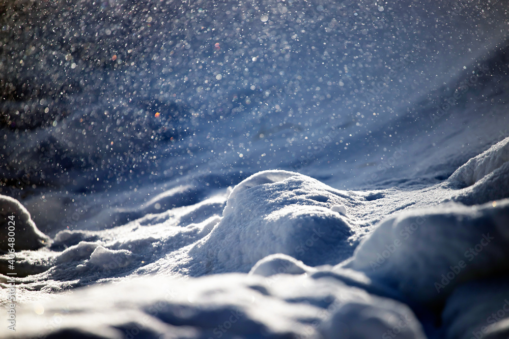 Winter background. Winter bright landscape with snowdrifts and falling snow. Winter background. Winter bright landscape with snowdrifts and falling snow.