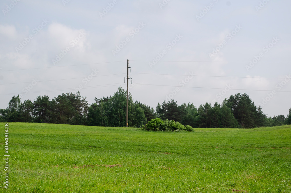 landscape field with hills and forests in summer . landscape field with hills and forests in summer .