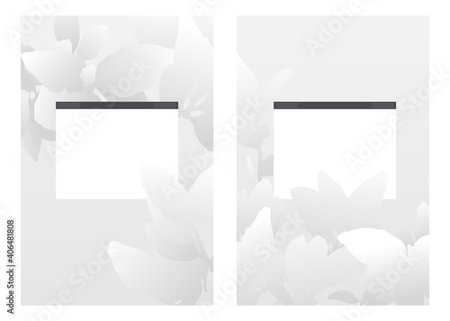 Vintage - tech grayscale blank OS style frame with soft tropical plants decoration print template, 90s elements technology minimal style