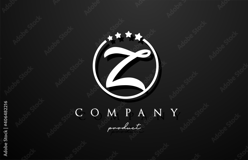 Z alphabet letter logo for corporate and company in black and white color. Design with circle and star. Can be used for a luxury brand Z alphabet letter logo for corporate and company in black and white color. Design with circle and star. Can be used for a luxury brand