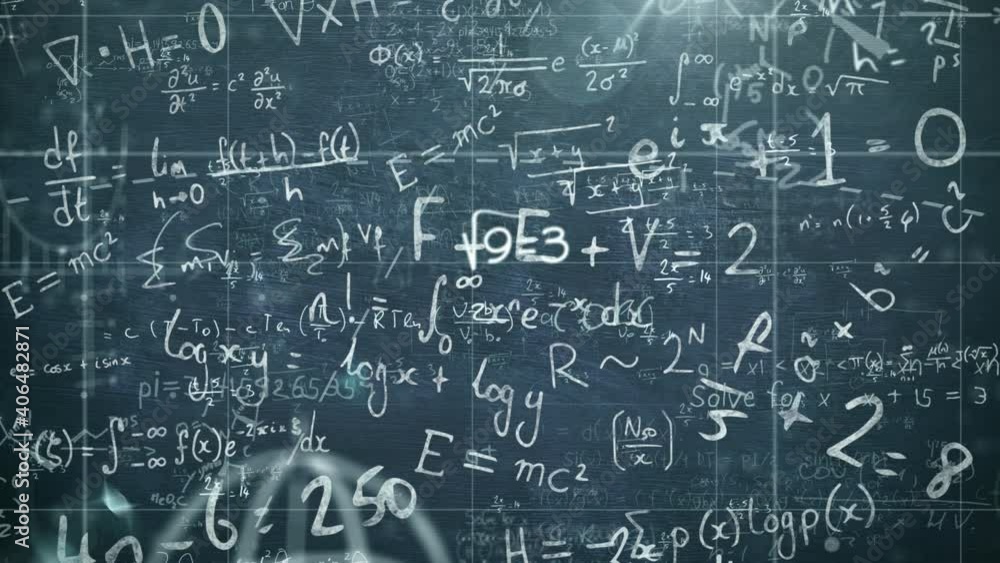 Digital animation of mathematical equations and formula floating against black board Digital animation of mathematical equations and formula floating against black board