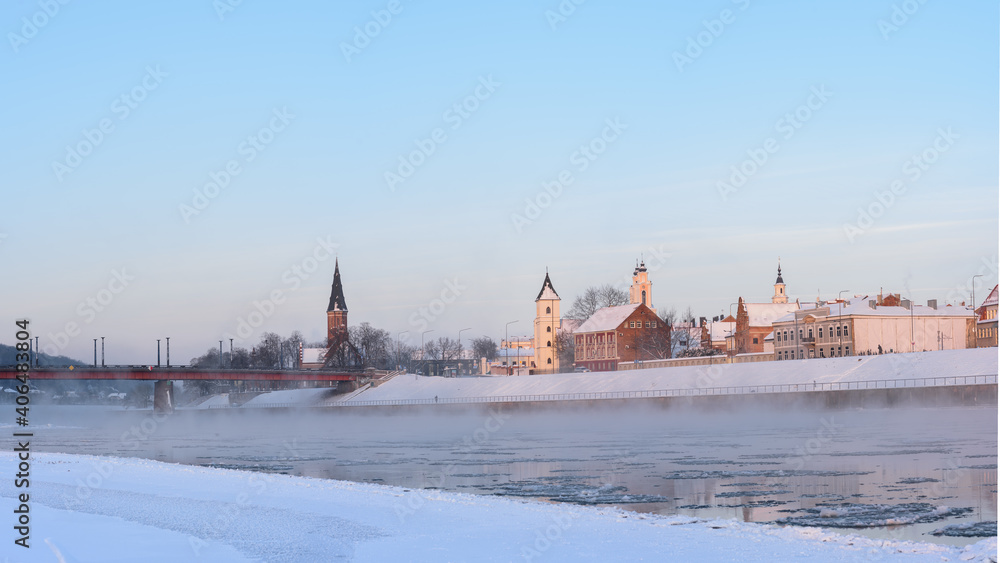 Winter cold morning in Kaunas, Lithuania.
