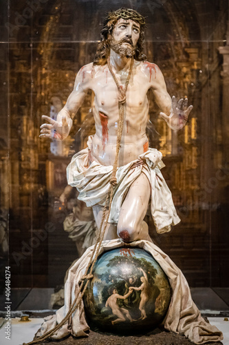 Cristo del perdon,polychrome wood carving, Luis Salvador Carmona, 18th century , Museo de la Caballada, Church of the Holy Trinity, Atienza, Guadalajara,  Spain photo