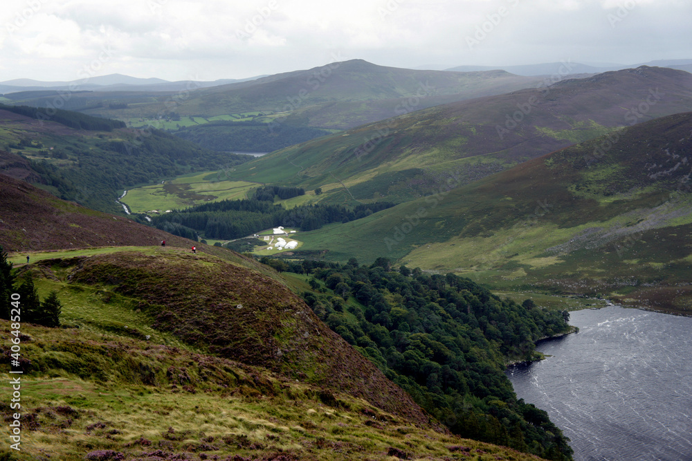 Panoramic view of the Cloghoge River Valley, Wicklow Mountains, Ireland.