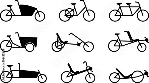 große Fahrräder Icon Set, Kontur, Flat Design, schwarzweiß, Vektor Grafik