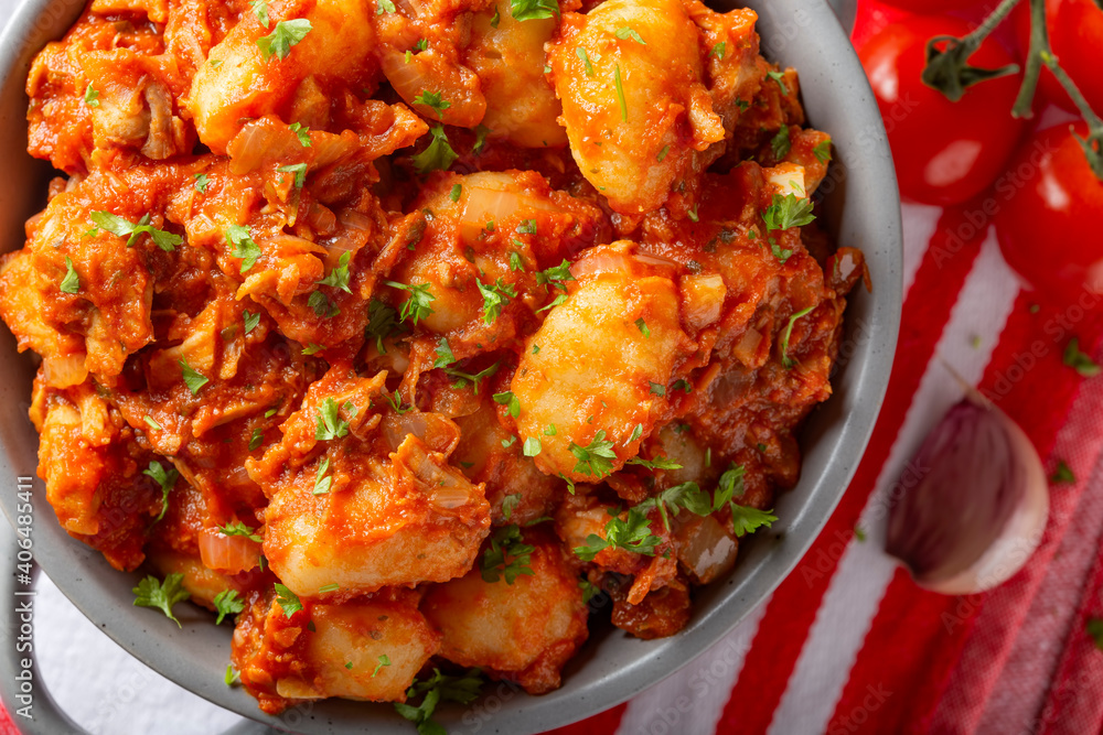 Fototapeta premium Goulash stew - traditional Hungarian food with herbs
