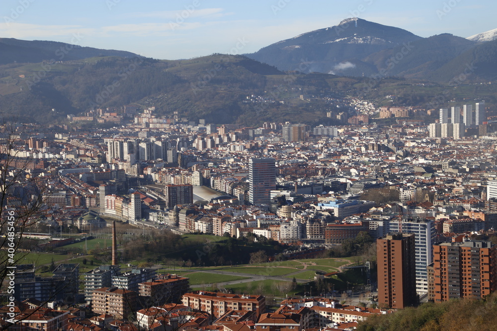 View of Bilbao from a hill in a sunny winter day