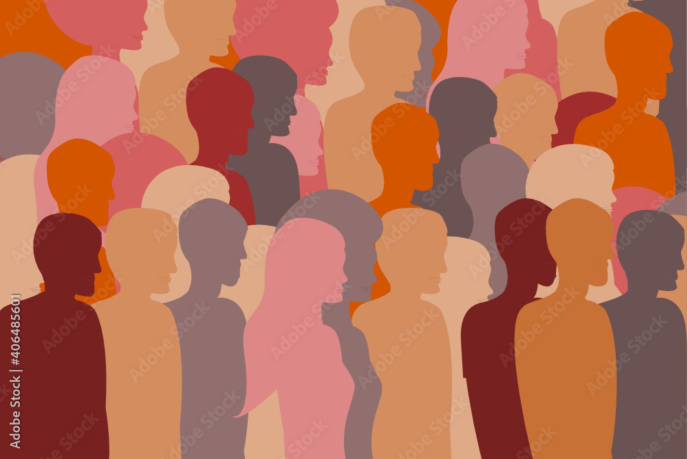 People silhouettes, brown, pink, brown and orange color palette. Diversity concept.
