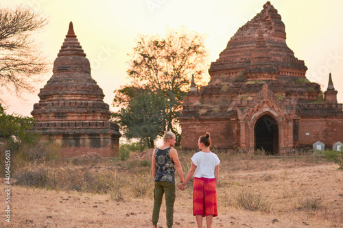 couple discovering the temples of Bagan, Myanmar