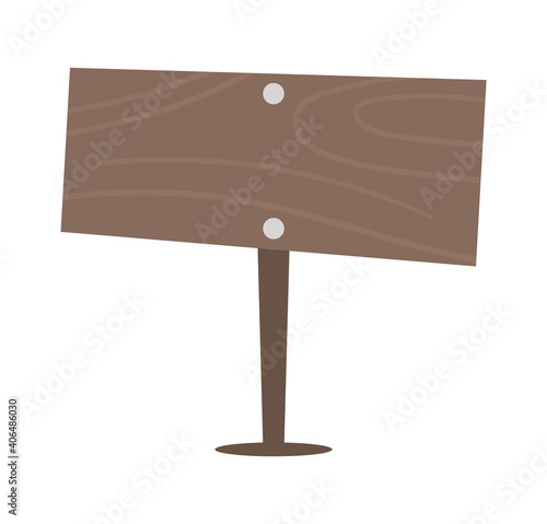 Vector flat wooden road direction sign icon. Wood pointer isolated on white background. Garden information plate or signboard illustration. Wooden board picture.