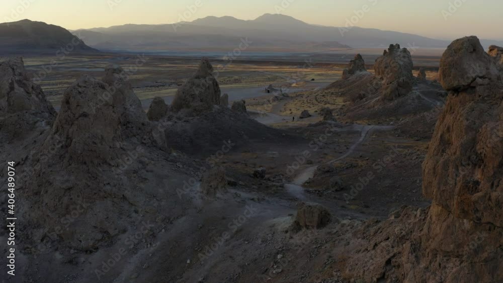 Flying over the beautiful landscape at Trona pinnacles at dusk. Flying over the beautiful landscape at Trona pinnacles at dusk.