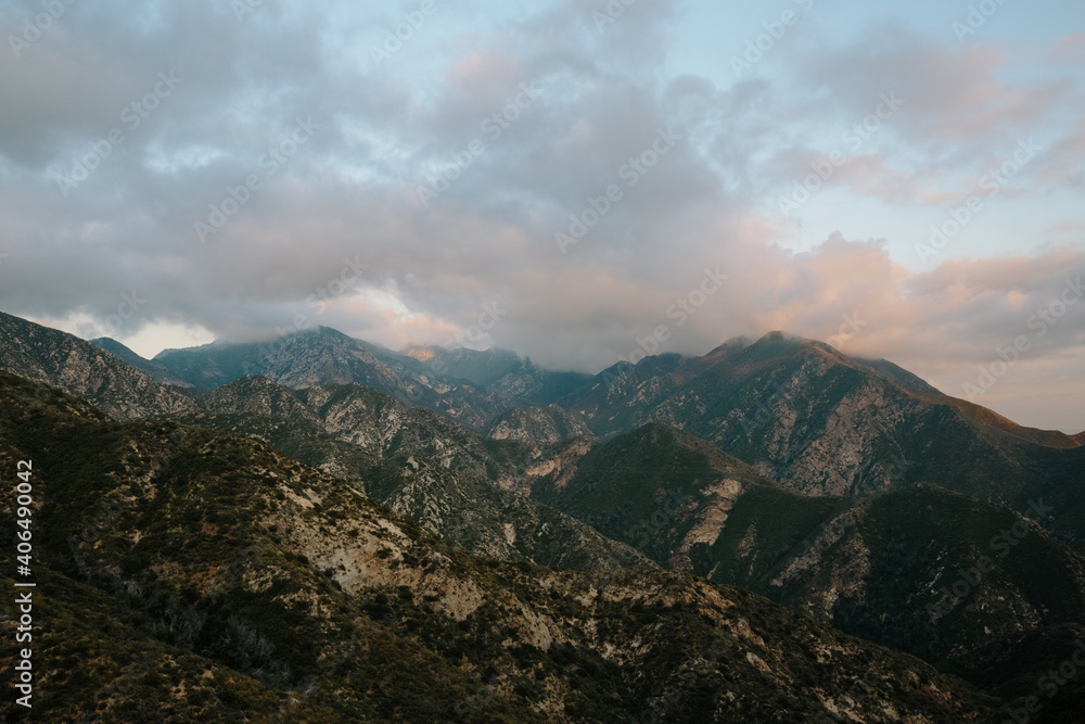 Mountain landscape with clouds in Angeles National Forest, California
