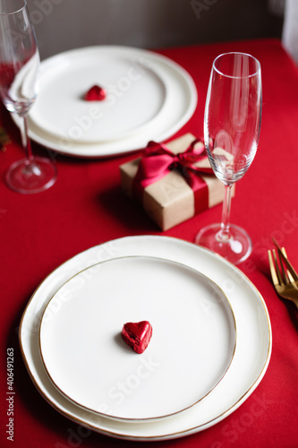 Valentine table setting with gift box.