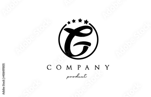 G alphabet letter logo for corporate and company. Design with circle and star in simple black and white colors. Can be used for a luxury brand