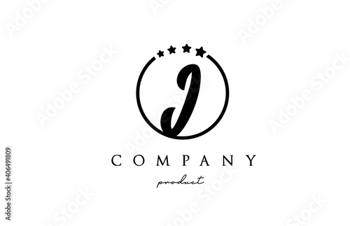 I alphabet letter logo for corporate and company. Design with circle and star in simple black and white colors. Can be used for a luxury brand