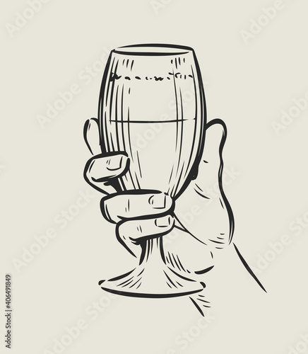 Glass in hand. Drink sketch vintage vector
