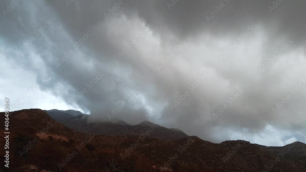 Overcast Clouds Over Forested Mountains At Misty Morning. - Timelapse Overcast Clouds Over Forested Mountains At Misty Morning. - Timelapse