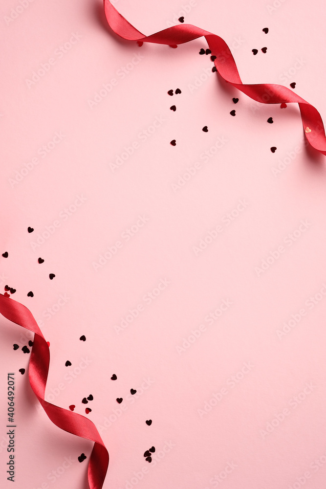 Happy Valentine's Day concept. Vertical banner design with red ribbons ...
