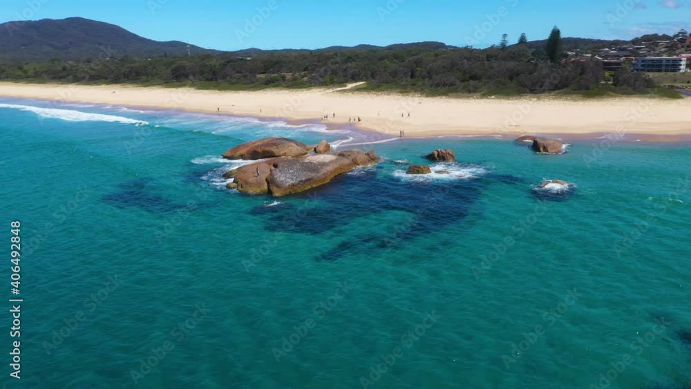 Amazing South West Rocks beach in New South Wales, Australia, aerial arc shot Amazing South West Rocks beach in New South Wales, Australia, aerial arc shot