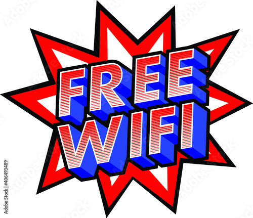 Free Wifi Effect with Striped in Comic Book Style. Vector Design Element. Retro Sticker. Global Colors Used.