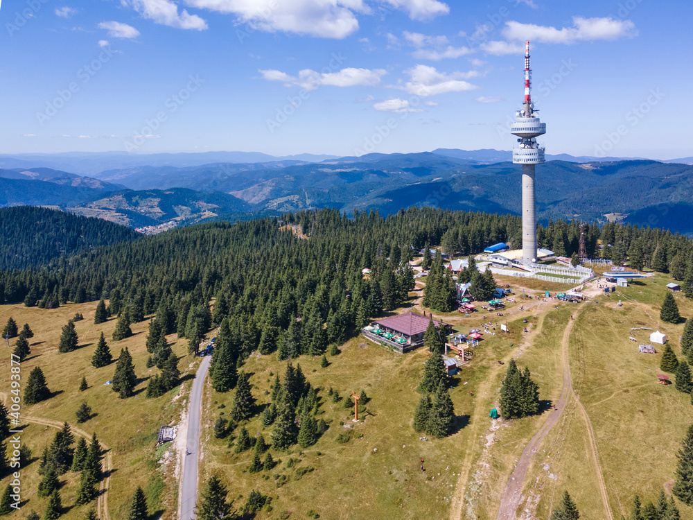 Obraz premium Rhodope Mountains and Snezhanka tower, Bulgaria