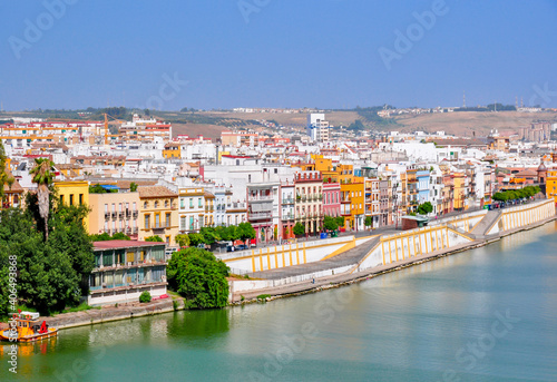 Seville cityscape and Guadalquivir river, Spain