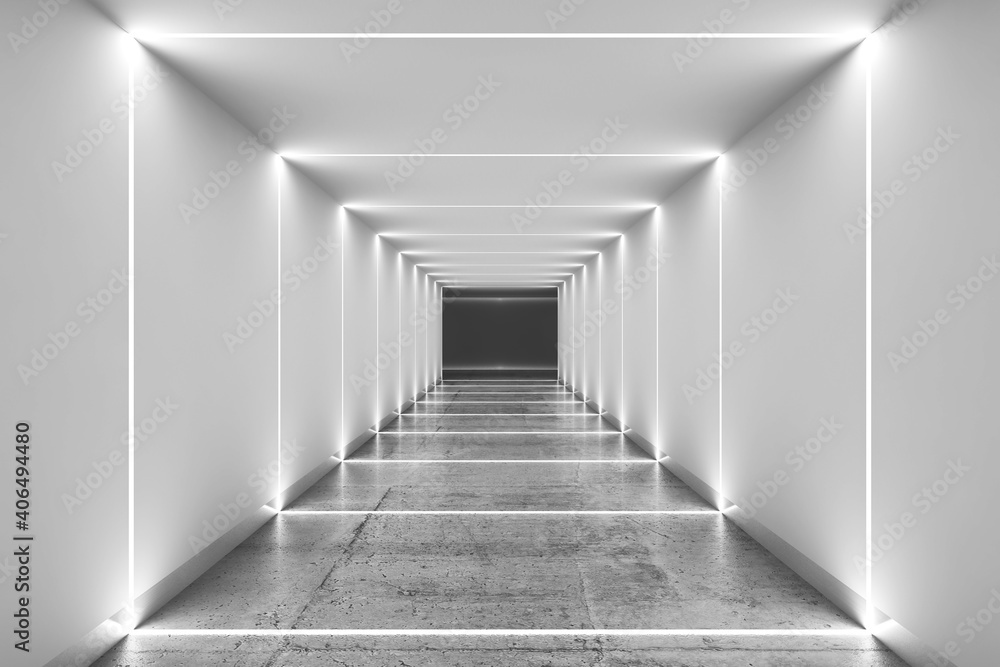 Fototapeta premium Abstract minimal interior background. Long tunnel
