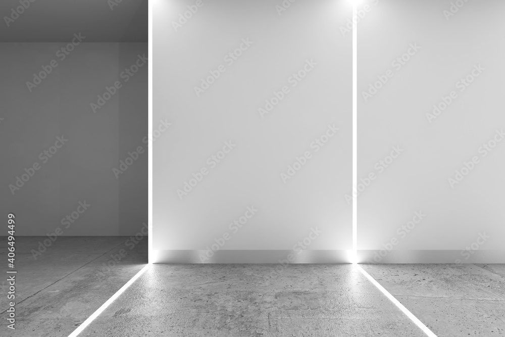Abstract interior background, LED lines over wall, 3d Abstract interior background, LED lines over wall, 3d