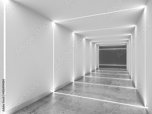 White tunnel with polished concrete floor  3d