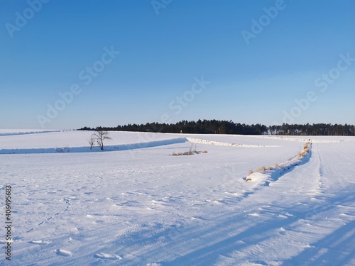 Cold and snowy winter on Paluki in northwest Poland.