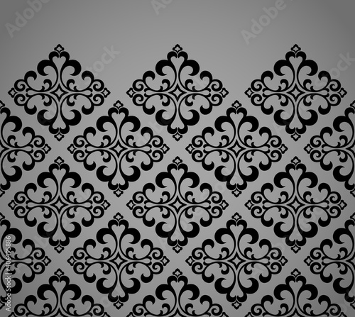 Wallpaper in the style of Baroque. Modern vector background. Black and gray floral ornament. Graphic pattern for fabric, wallpaper, packaging. Ornate Damask flower ornament