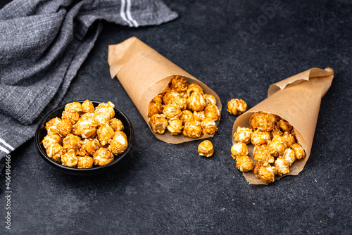 Salted caramel popcorn in bowl photo