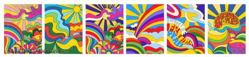 фотография Set of 6 brightly colored psychedelic landscapes
