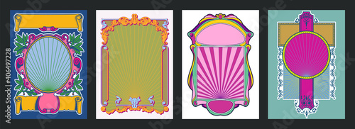 Decorative Frames, Borders, Backgrounds for Posters, Covers Retro Style, Psychedelic Colors