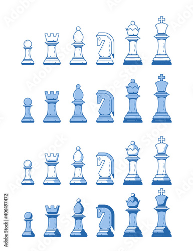 Set of Outline Chess Icons on White Background.