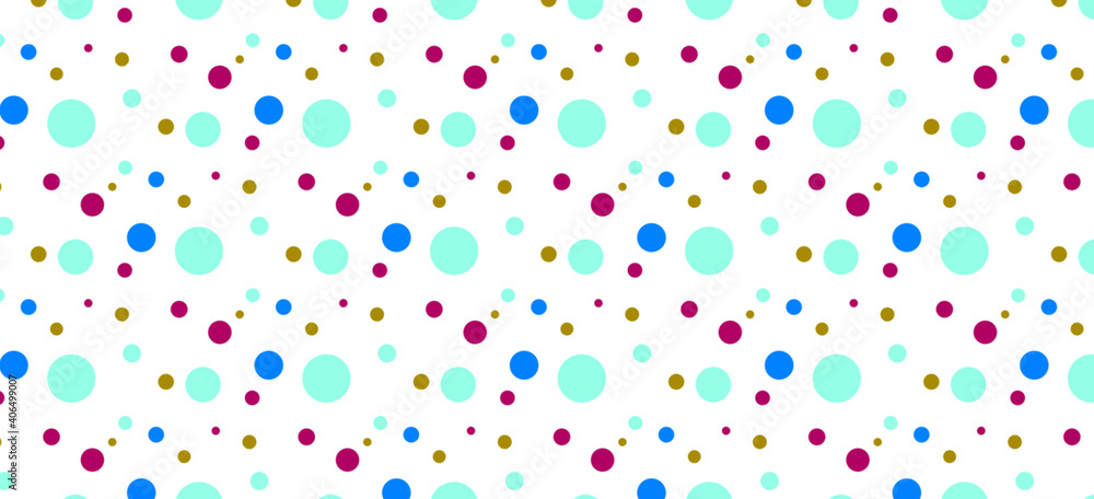 abstract colorful polka dot background in complementary colors of pink, blue, turquoise and brown