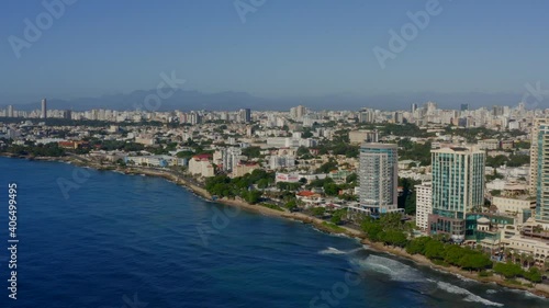 Wallpaper Mural Waterfront Hotel Buildings Along Malecon Esplanade With Cityscape Of Santo Domingo, Dominican Republic. - aerial Torontodigital.ca