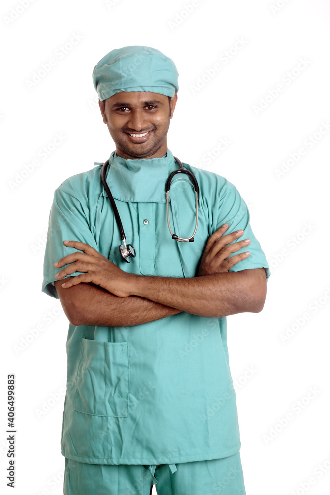 portrait of Indian young male medical worker. isolated on white portrait of Indian young male medical worker. isolated on white