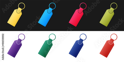 Set Rectangular key chain with ring for key icon isolated on black and white background. Vector.