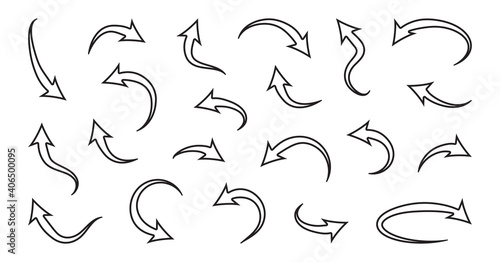 Curve arrow vector icons, set round arrow up and down, black line collection. Simple illustration