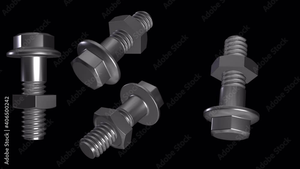 4ps positions. Bolt and nut. The animation of the tightening nut and bolt metal Grey. Video without background. Isolated object with an alpha channel. 4444 4k 3D Realistic. 4ps positions. Bolt and nut. The animation of the tightening nut and bolt metal Grey. Video without background. Isolated object with an alpha channel. 4444 4k 3D Realistic.