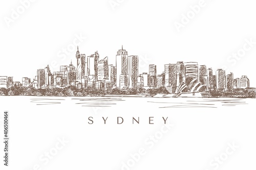 Sketch of a Sydney panorama with skyscrapers, Sydney, Australia, hand-drawn. © B.inna
