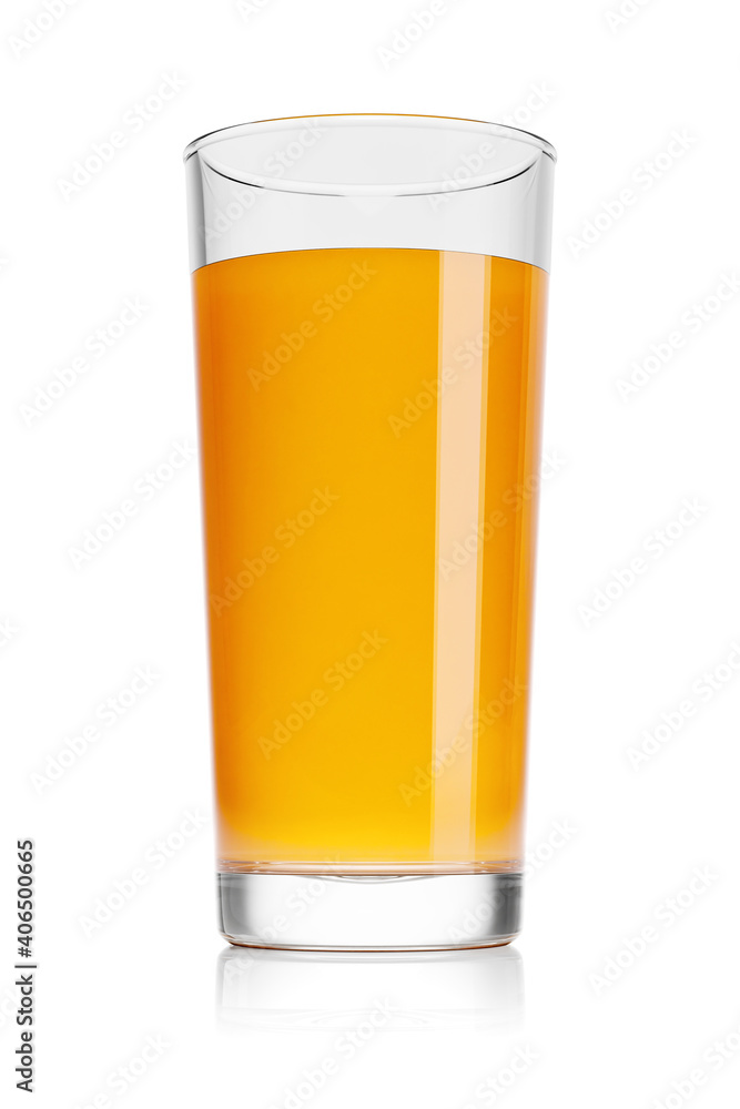 Glass of orange juice isolated on white. 3D rendering illustration. Glass of orange juice isolated on white. 3D rendering illustration.