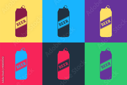 Pop art Beer can icon isolated on color background. Vector.